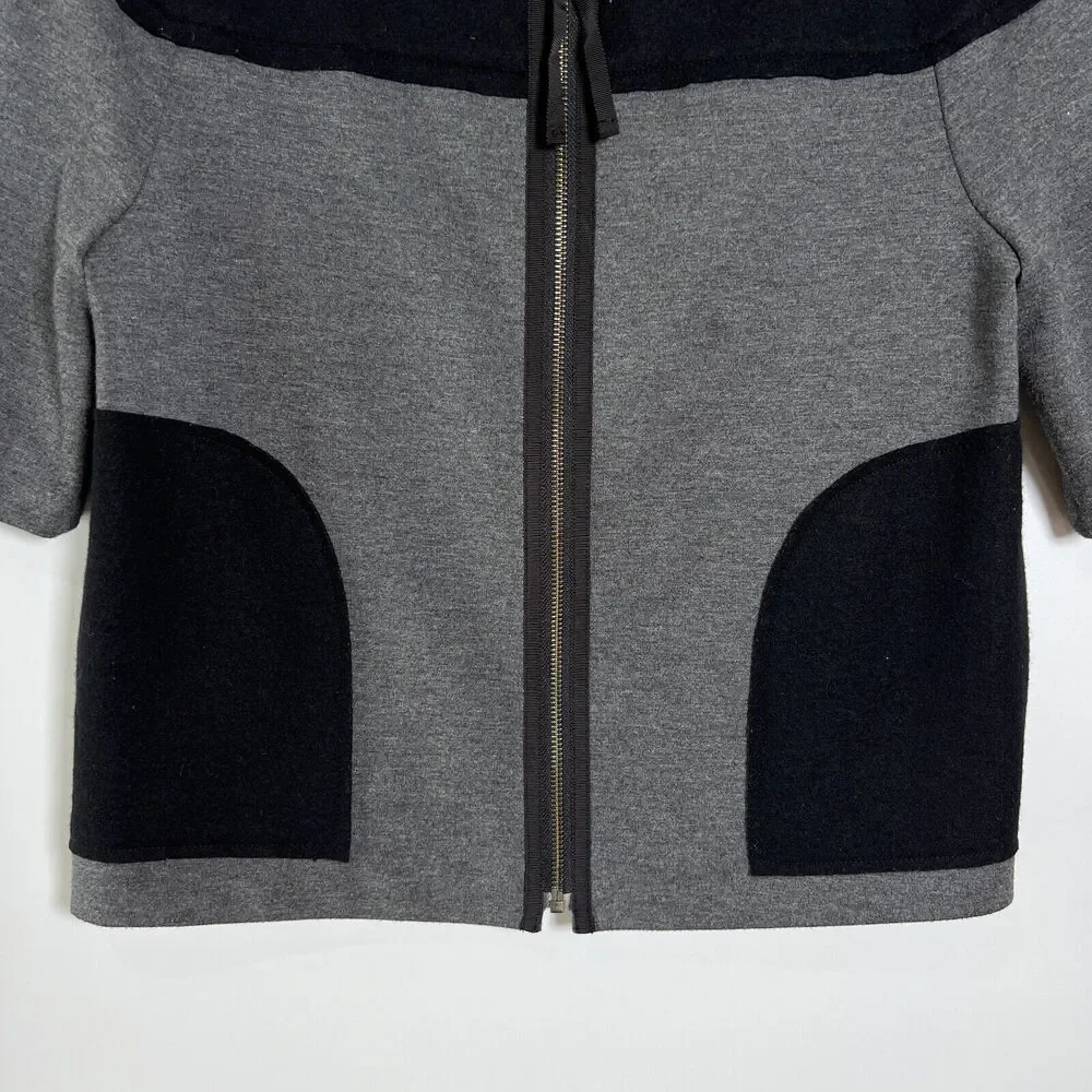Tory Burch Colorblock Full Zip Blazer Jacket SIZE S Short Sleeve Black Gray